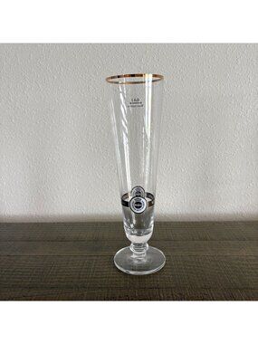 Warsteiner Tall Beer Pilsner Glass Gold Rim 0.4L Footed Fluted Barware